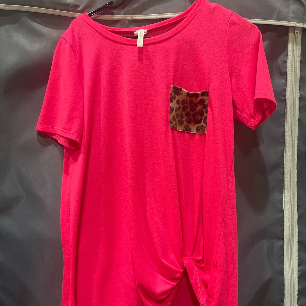 Stylish Hot Pink Blouse with Leopard Pocket